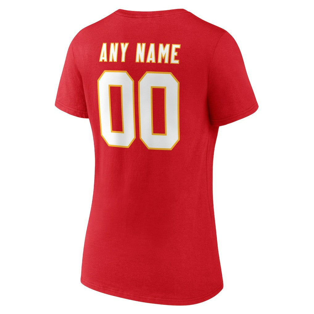 Kansas City Chiefs Women's Team Authentic Personalized Name & Number V-Neck T-Shirt Red - NFL
