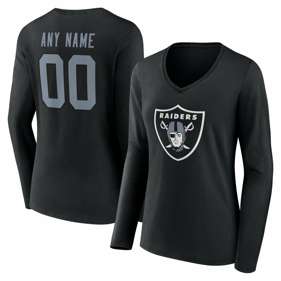 Las Vegas Raiders Women's Team Authentic Personalized Name & Number Long Sleeve V-Neck T-Shirt Black - NFL