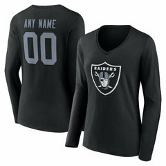 Las Vegas Raiders Women's Team Authentic Personalized Name & Number Long Sleeve V-Neck T-Shirt Black - NFL