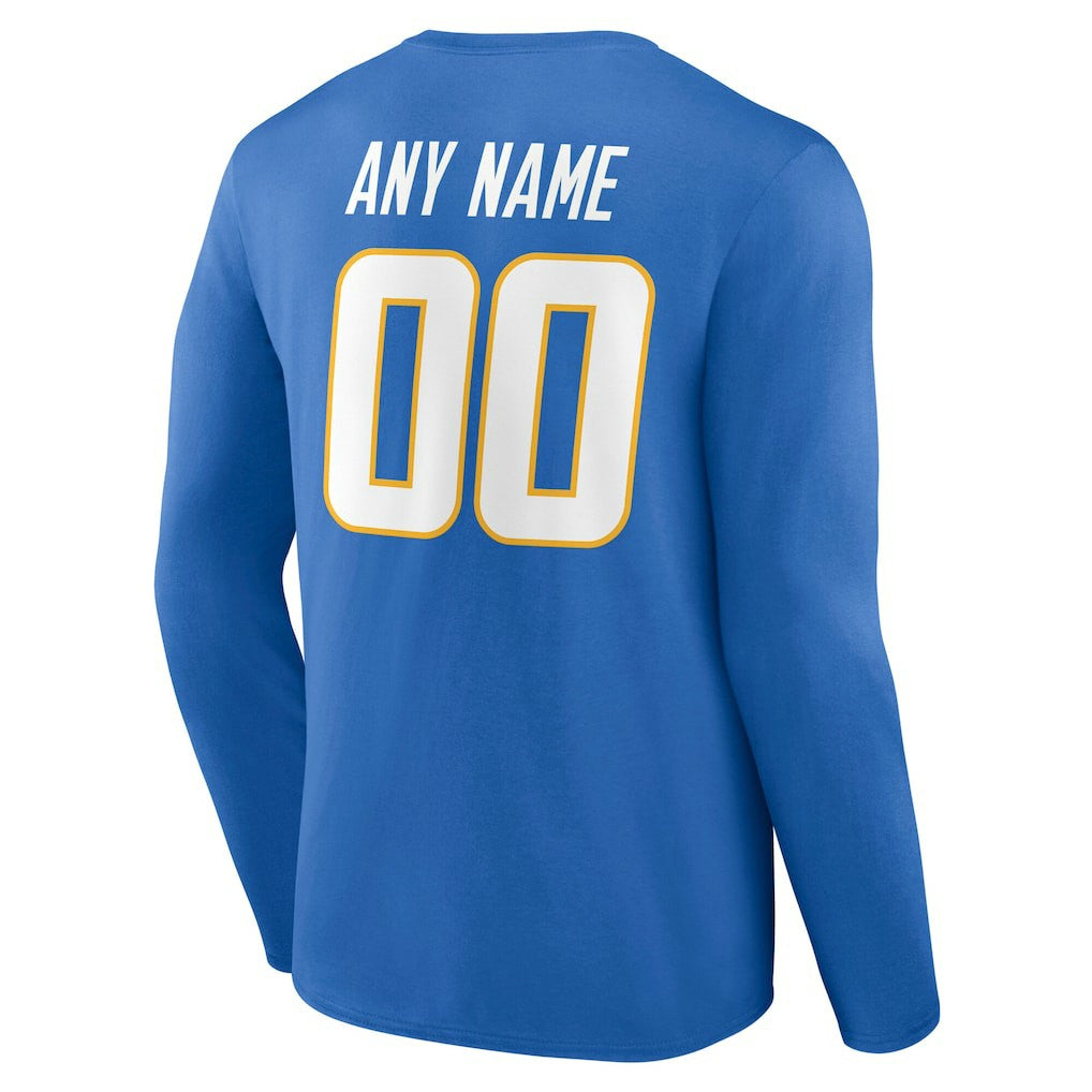 Los Angeles Chargers Team Authentic Personalized Name & Number Long Sleeve T-Shirt Powder Blue - NFL