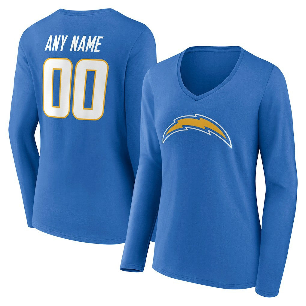 Los Angeles Chargers Women's Team Authentic Personalized Name & Number Long Sleeve V-Neck T-Shirt Powder Blue - NFL