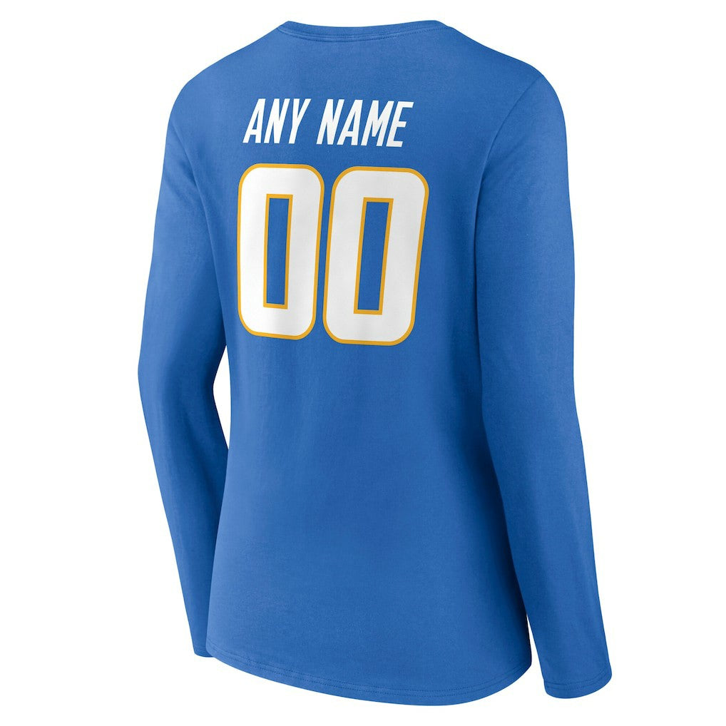 Los Angeles Chargers Women's Team Authentic Personalized Name & Number Long Sleeve V-Neck T-Shirt Powder Blue - NFL