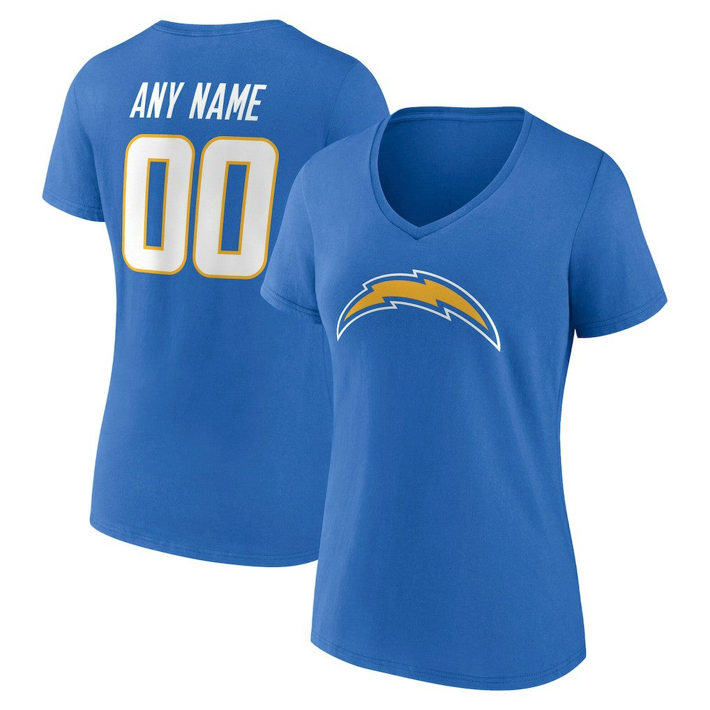 Los Angeles Chargers Women's Team Authentic Personalized Name & Number V-Neck T-Shirt Powder Blue - NFL