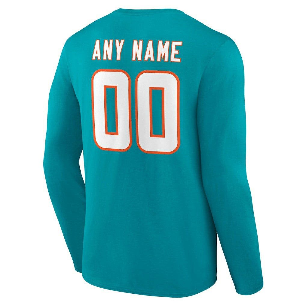 Miami Dolphins Team Authentic Personalized Name & Number Long Sleeve T-Shirt Aqua - NFL