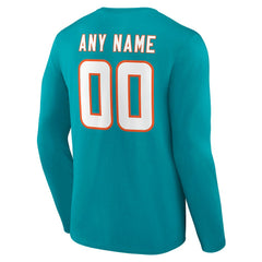 Miami Dolphins Team Authentic Personalized Name & Number Long Sleeve T-Shirt Aqua - NFL