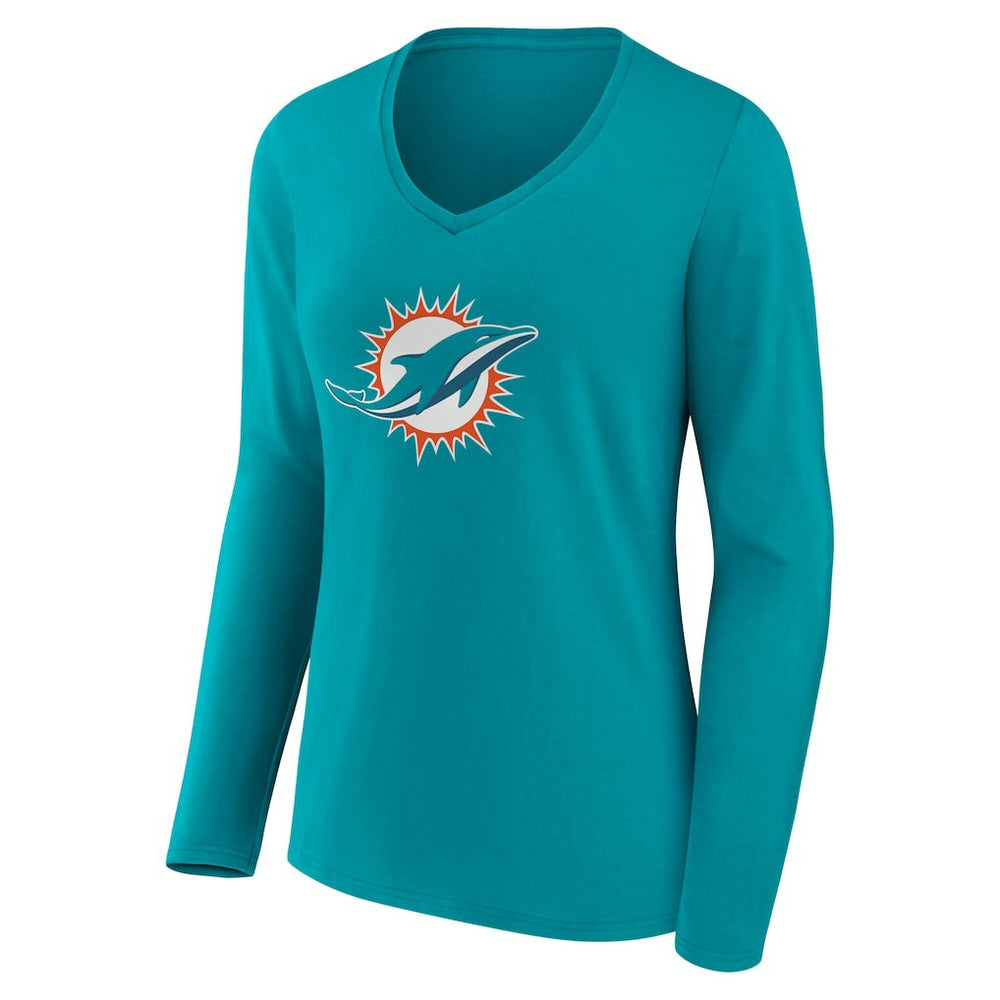 Miami Dolphins Women's Team Authentic Personalized Name & Number Long Sleeve V-Neck T-Shirt Aqua - NFL