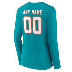 Miami Dolphins Women's Team Authentic Personalized Name & Number Long Sleeve V-Neck T-Shirt Aqua - NFL