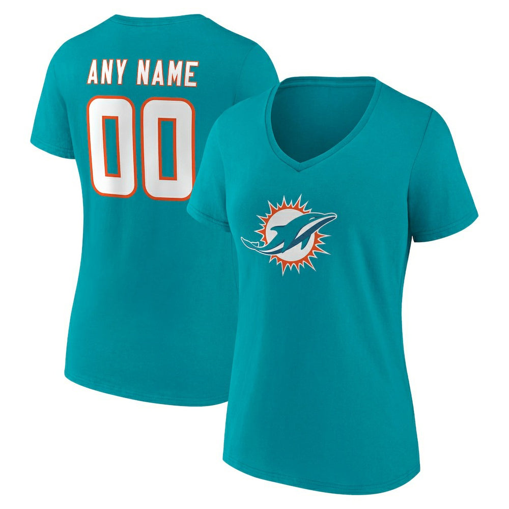 Miami Dolphins Women's Team Authentic Personalized Name & Number V-Neck T-Shirt Aqua - NFL