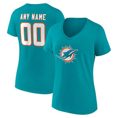 Miami Dolphins Women's Team Authentic Personalized Name & Number V-Neck T-Shirt Aqua - NFL