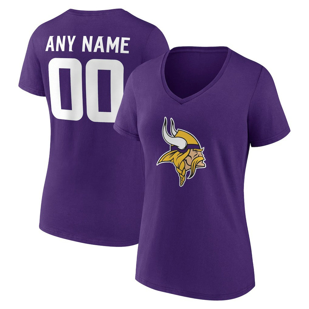 Minnesota Vikings Women's Team Authentic Personalized Name & Number V-Neck T-Shirt Purple - NFL