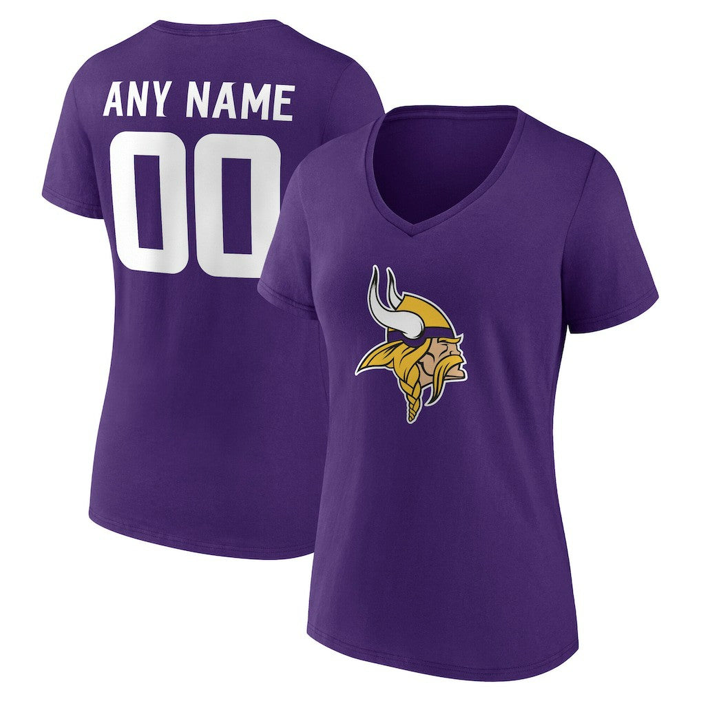 Minnesota Vikings Women's Team Authentic Personalized Name & Number V-Neck T-Shirt Purple - NFL