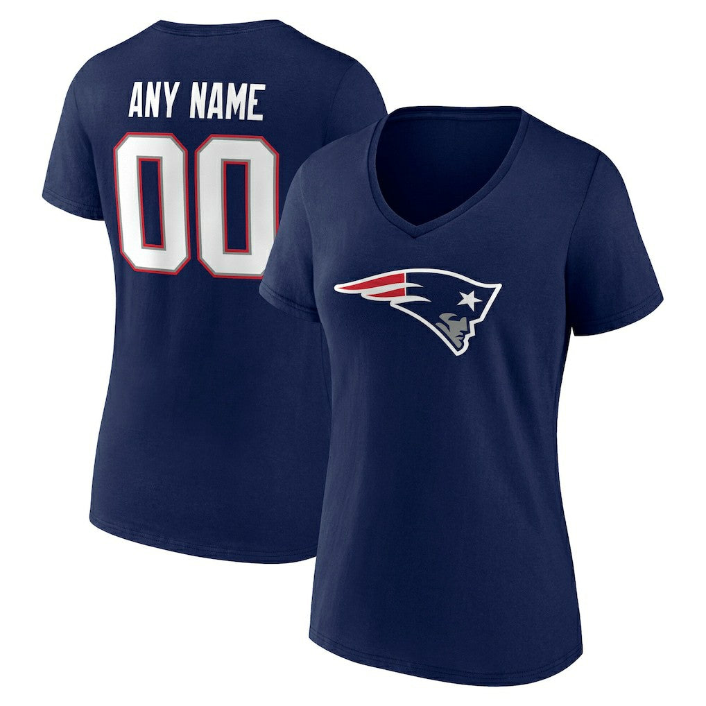 New England Patriots Women's Team Authentic Personalized Name & Number V-Neck T-Shirt Navy - NFL