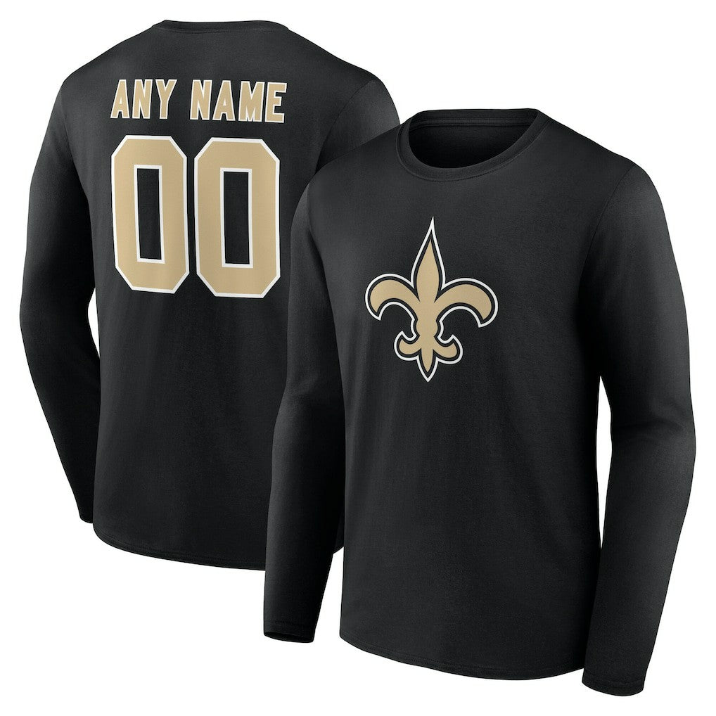 New Orleans Saints Team Authentic Personalized Name & Number Long Sleeve T-Shirt Black - NFL