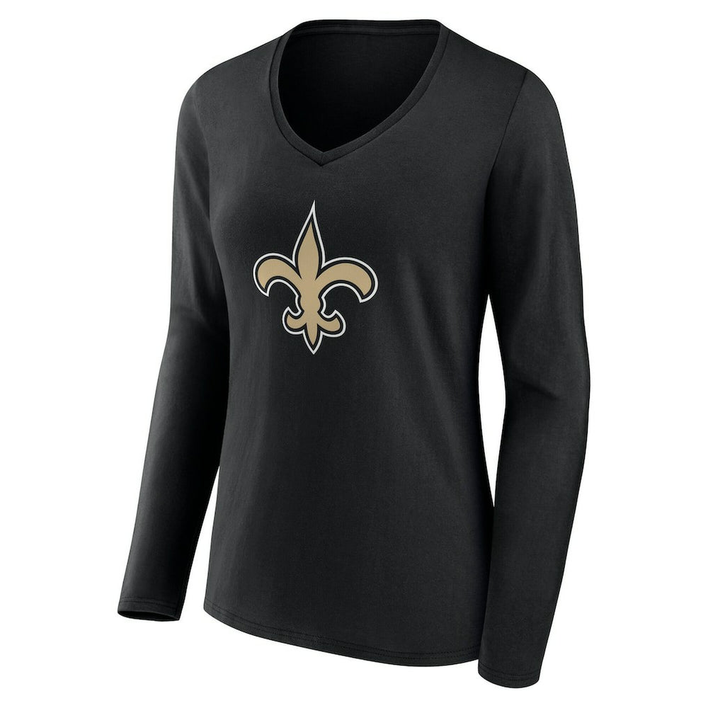New Orleans Saints Women's Team Authentic Personalized Name & Number Long Sleeve V-Neck T-Shirt Black - NFL