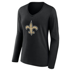 New Orleans Saints Women's Team Authentic Personalized Name & Number Long Sleeve V-Neck T-Shirt Black - NFL