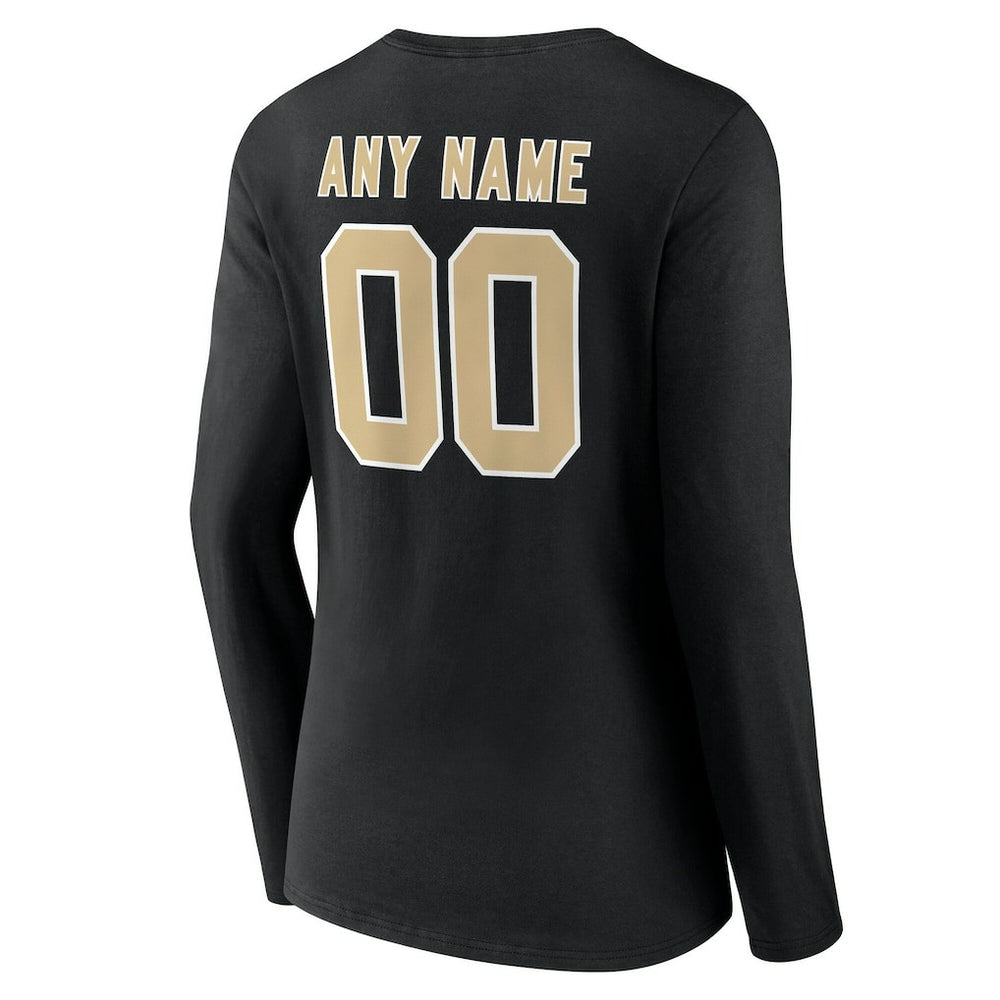 New Orleans Saints Women's Team Authentic Personalized Name & Number Long Sleeve V-Neck T-Shirt Black - NFL
