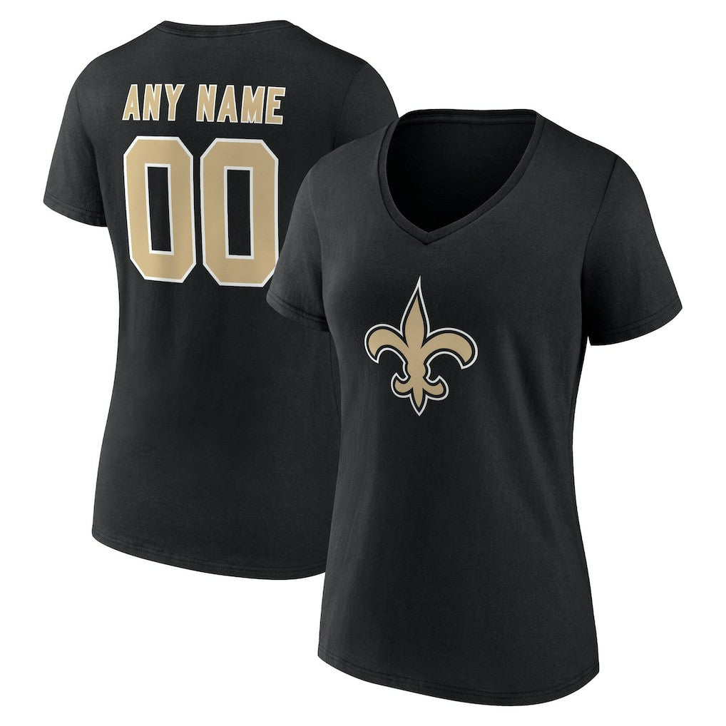New Orleans Saints Women's Team Authentic Personalized Name & Number V-Neck T-Shirt Black - NFL
