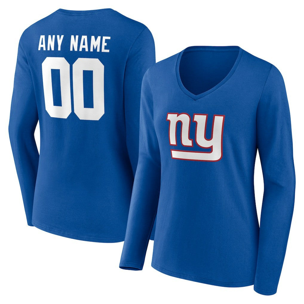 New York Giants Women's Team Authentic Personalized Name & Number Long Sleeve V-Neck T-Shirt Royal - NFL