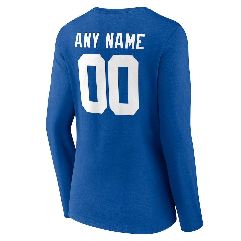 New York Giants Women's Team Authentic Personalized Name & Number Long Sleeve V-Neck T-Shirt Royal - NFL