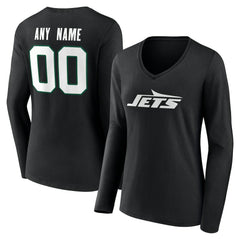 New York Jets Women's Team Authentic Personalized Name & Number Long Sleeve V-Neck T-Shirt Black - NFL