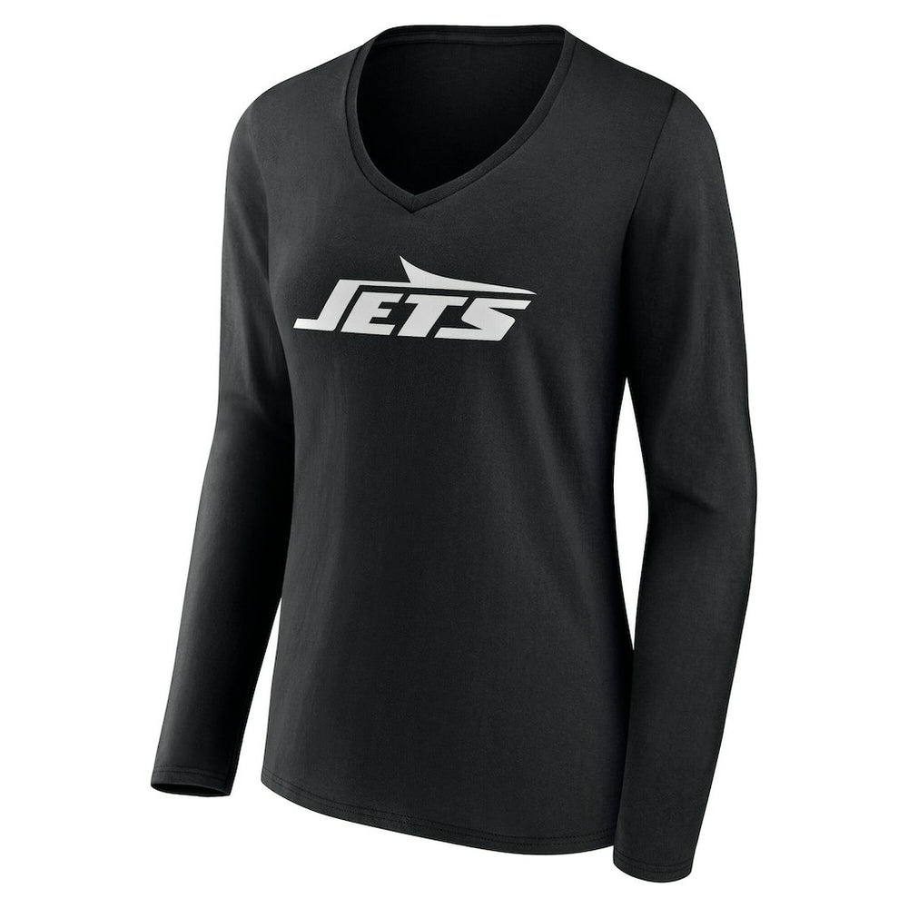 New York Jets Women's Team Authentic Personalized Name & Number Long Sleeve V-Neck T-Shirt Black - NFL