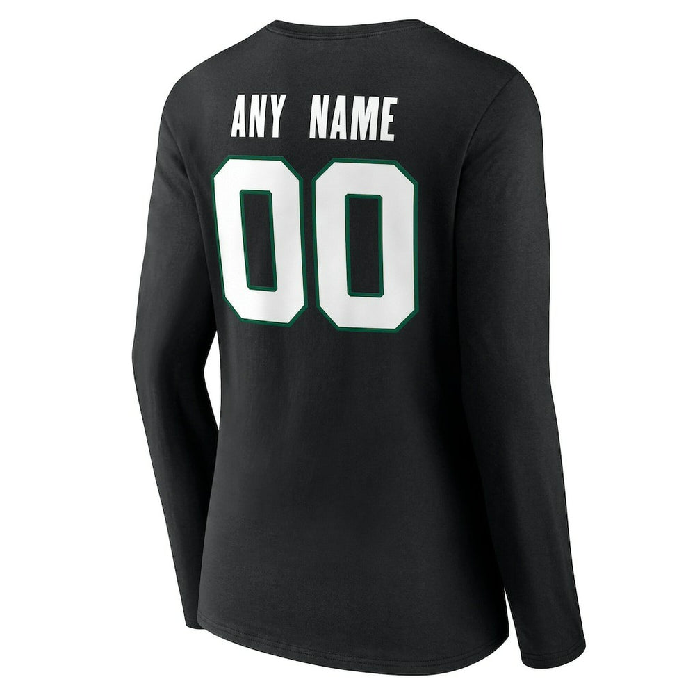 New York Jets Women's Team Authentic Personalized Name & Number Long Sleeve V-Neck T-Shirt Black - NFL