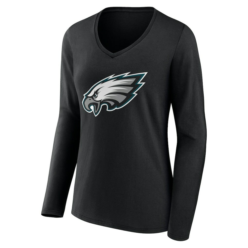 Philadelphia Eagles Women's Team Authentic Personalized Name & Number Long Sleeve V-Neck T-Shirt Black - NFL