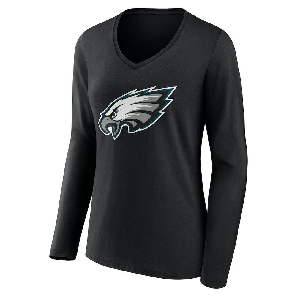 Philadelphia Eagles Women's Team Authentic Personalized Name & Number Long Sleeve V-Neck T-Shirt Black - NFL