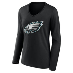 Philadelphia Eagles Women's Team Authentic Personalized Name & Number Long Sleeve V-Neck T-Shirt Black - NFL