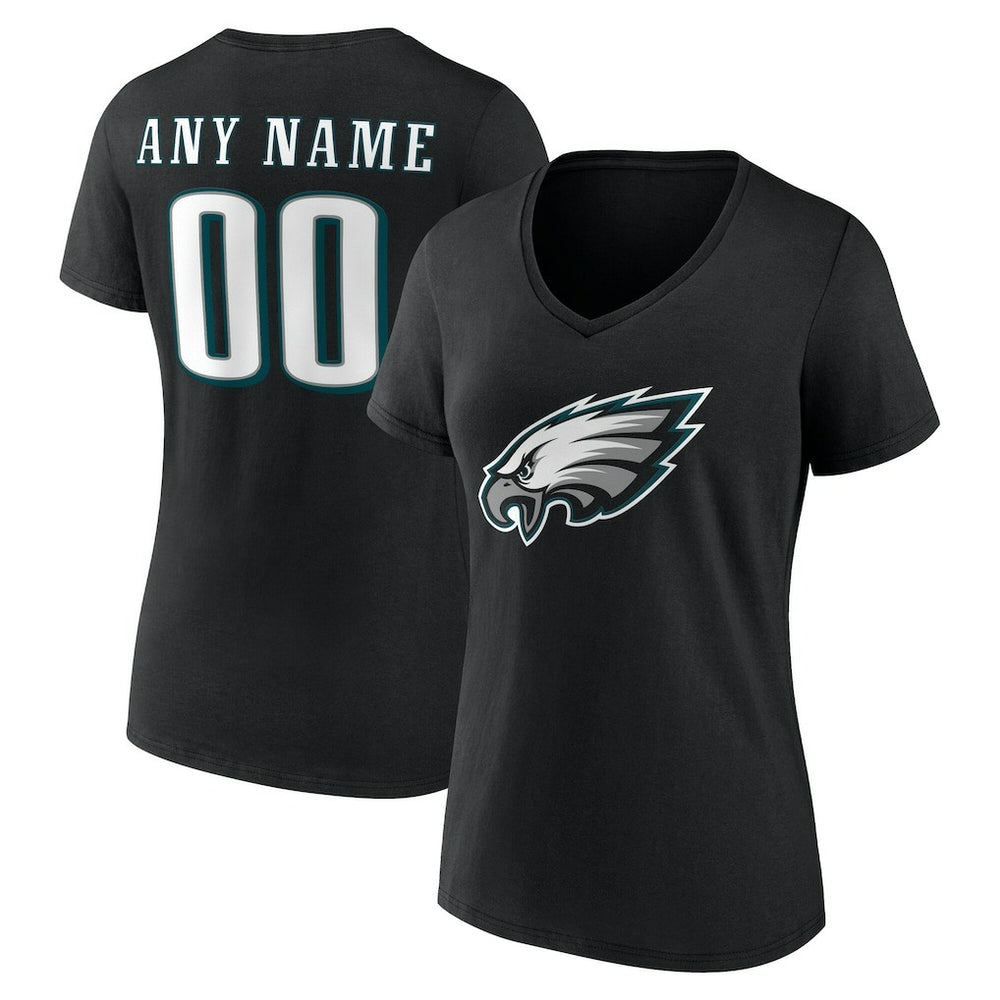 Philadelphia Eagles Women's Team Authentic Personalized Name & Number V-Neck T-Shirt Black - NFL
