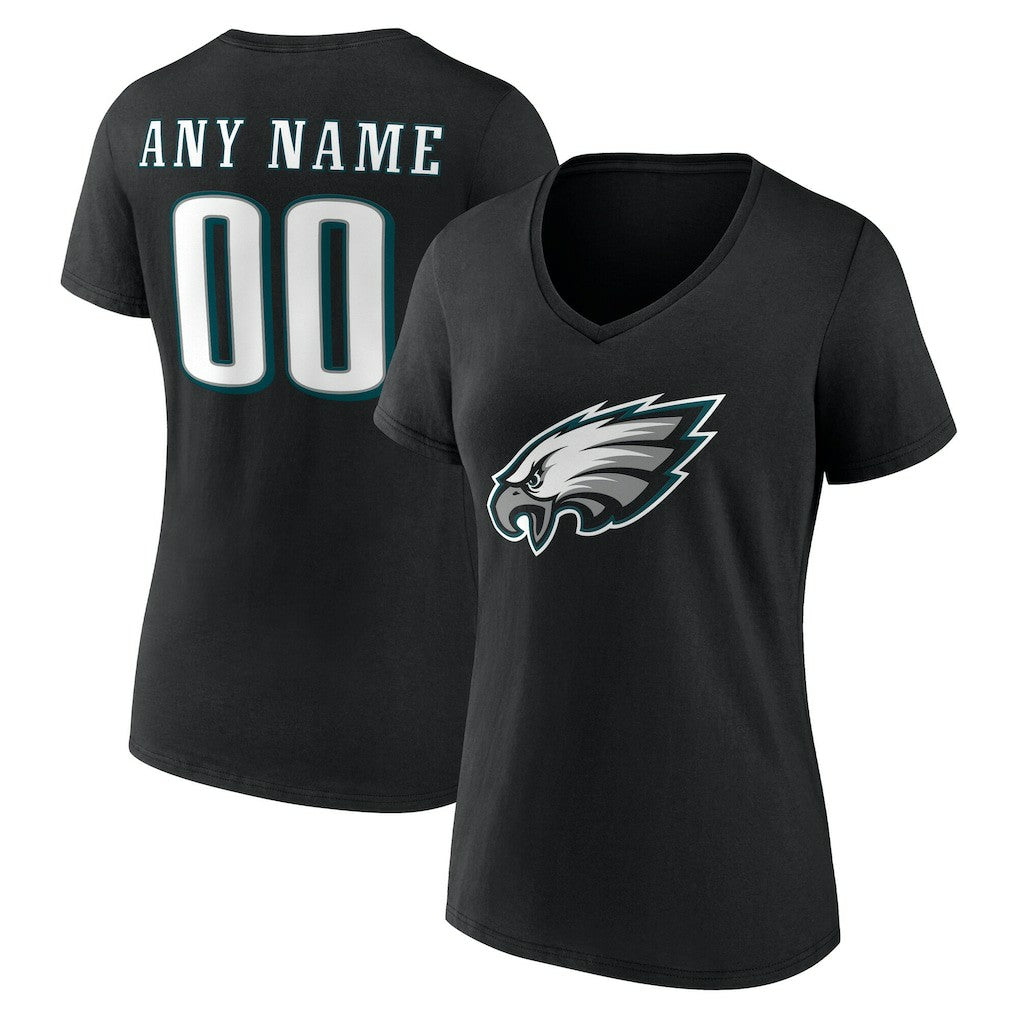 Philadelphia Eagles Women's Team Authentic Personalized Name & Number V-Neck T-Shirt Black - NFL