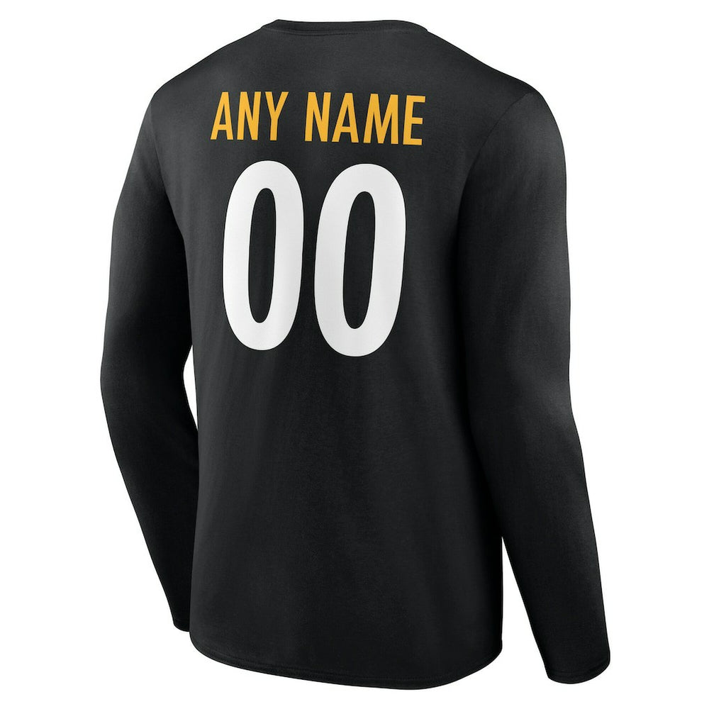Pittsburgh Steelers Team Authentic Personalized Name & Number Long Sleeve T-Shirt Black - NFL