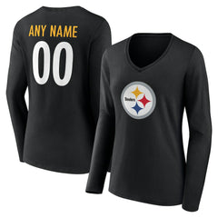 Pittsburgh Steelers Women's Team Authentic Personalized Name & Number Long Sleeve V-Neck T-Shirt Black - NFL