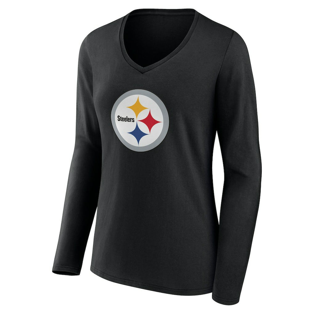 Pittsburgh Steelers Women's Team Authentic Personalized Name & Number Long Sleeve V-Neck T-Shirt Black - NFL