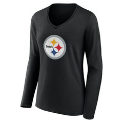Pittsburgh Steelers Women's Team Authentic Personalized Name & Number Long Sleeve V-Neck T-Shirt Black - NFL