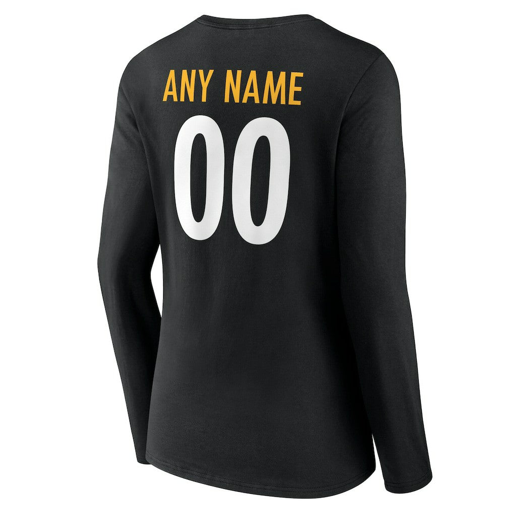 Pittsburgh Steelers Women's Team Authentic Personalized Name & Number Long Sleeve V-Neck T-Shirt Black - NFL
