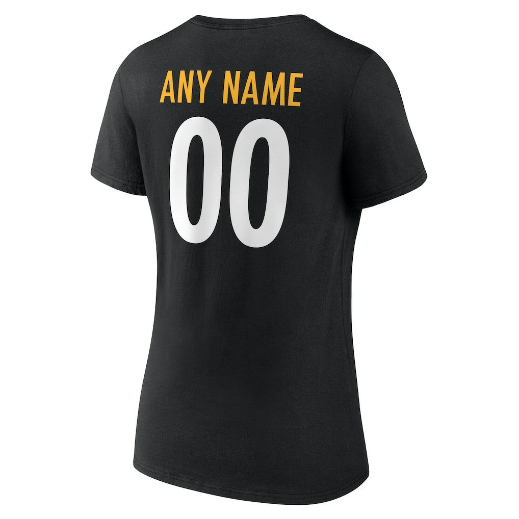 Pittsburgh Steelers Women's Team Authentic Personalized Name & Number V-Neck T-Shirt Black - NFL