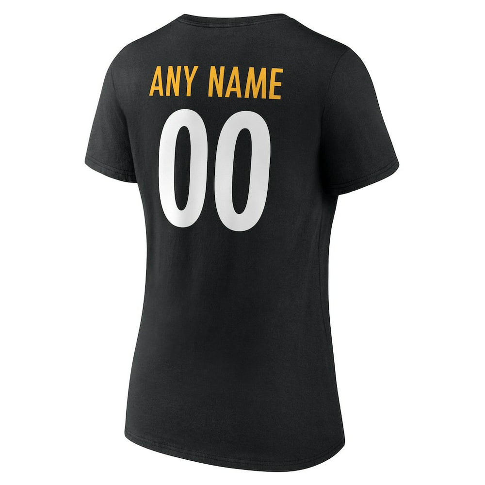 Pittsburgh Steelers Women's Team Authentic Personalized Name & Number V-Neck T-Shirt Black - NFL