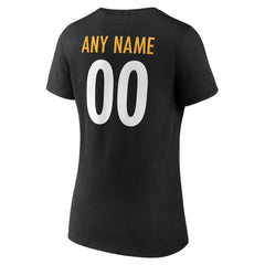 Pittsburgh Steelers Women's Team Authentic Personalized Name & Number V-Neck T-Shirt Black - NFL