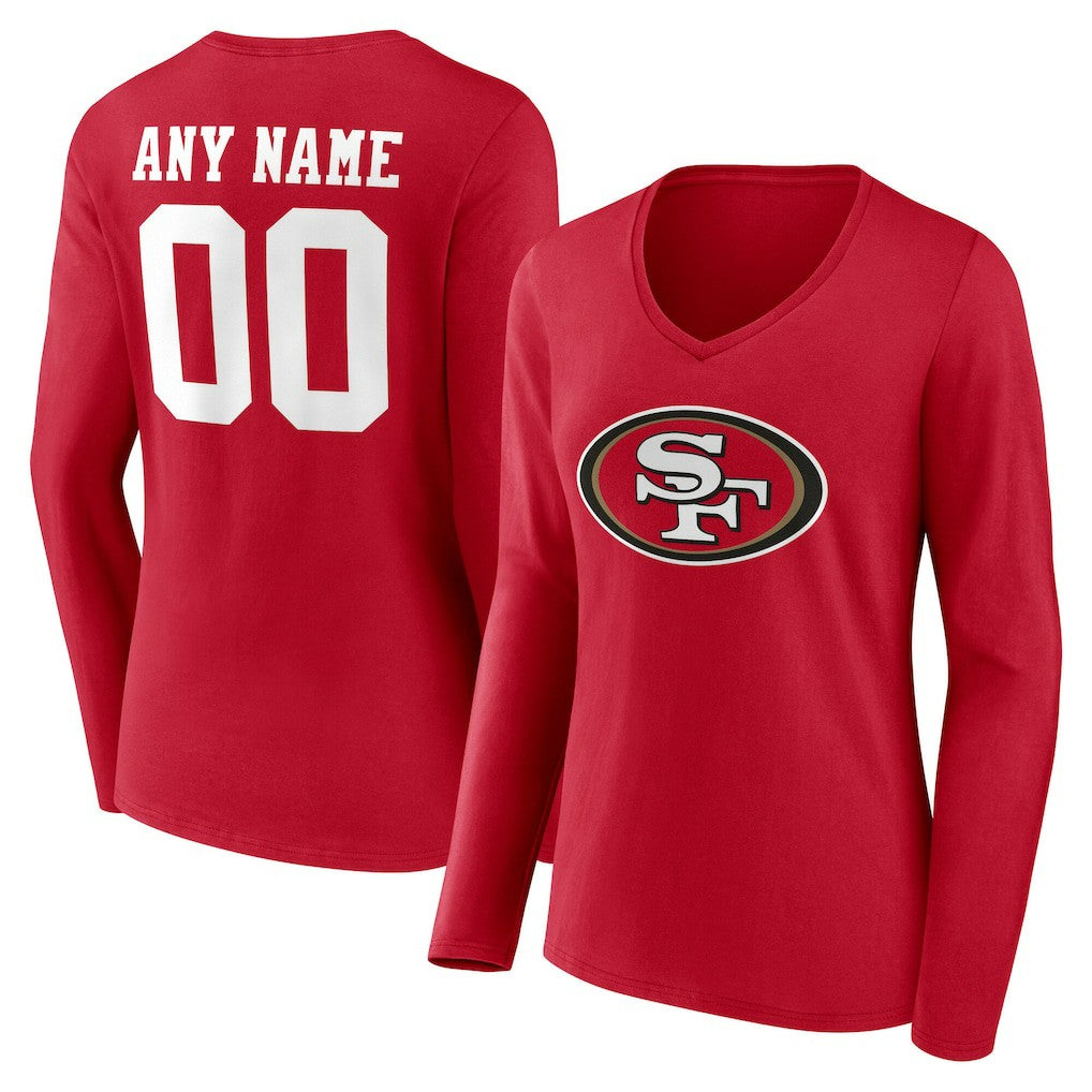 San Francisco 49ers Women's Team Authentic Personalized Name & Number Long Sleeve V-Neck T-Shirt Scarlet - NFL
