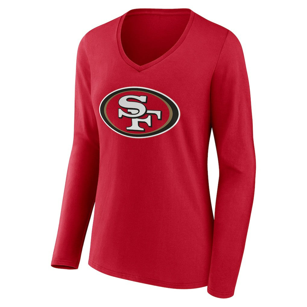 San Francisco 49ers Women's Team Authentic Personalized Name & Number Long Sleeve V-Neck T-Shirt Scarlet - NFL