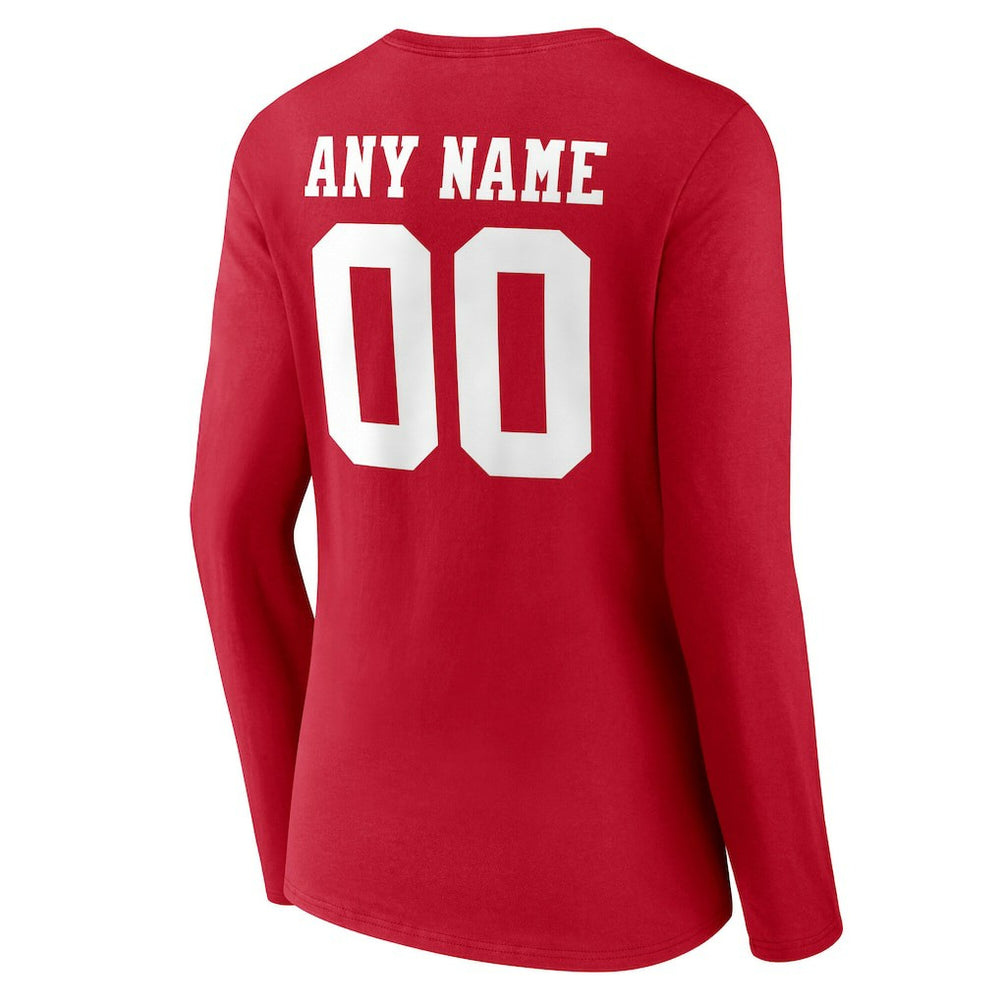 San Francisco 49ers Women's Team Authentic Personalized Name & Number Long Sleeve V-Neck T-Shirt Scarlet - NFL