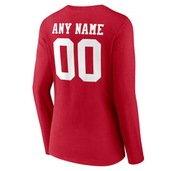 San Francisco 49ers Women's Team Authentic Personalized Name & Number Long Sleeve V-Neck T-Shirt Scarlet - NFL