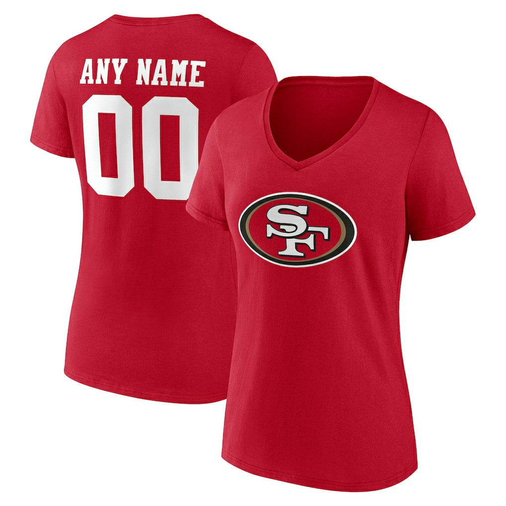 San Francisco 49ers Women's Team Authentic Personalized Name & Number V-Neck T-Shirt Scarlet - NFL
