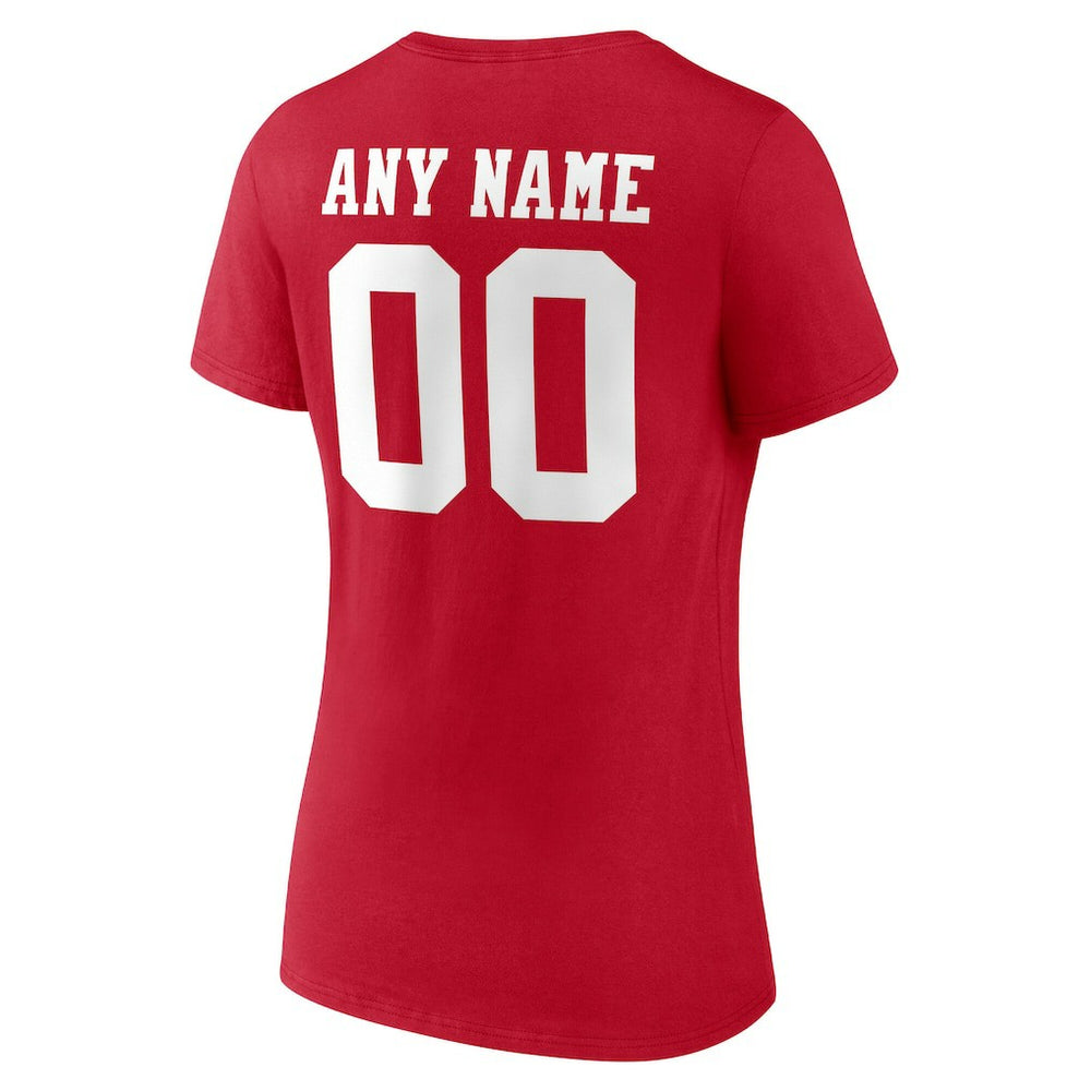 San Francisco 49ers Women's Team Authentic Personalized Name & Number V-Neck T-Shirt Scarlet - NFL