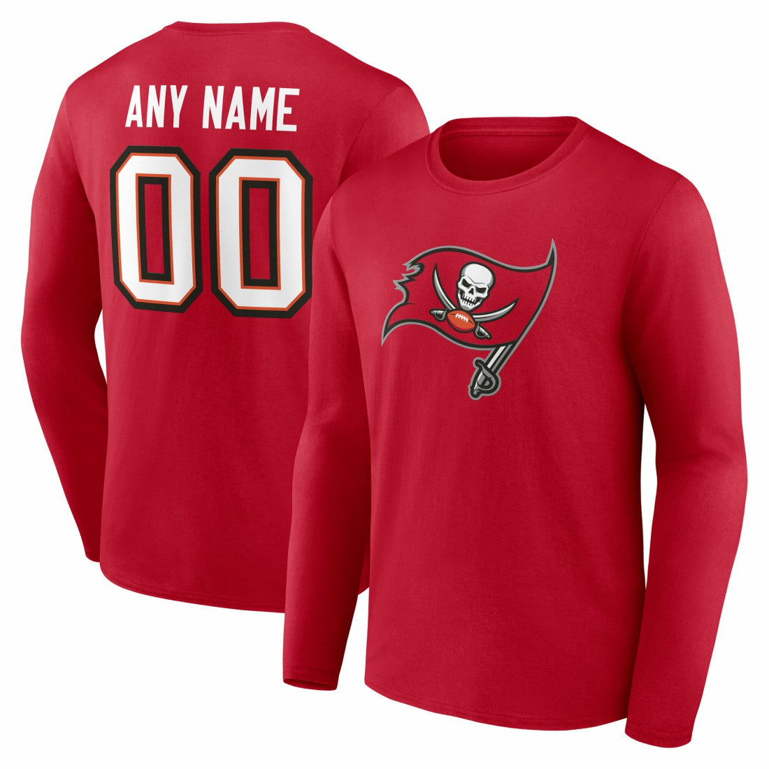 Tampa Bay Buccaneers Team Authentic Personalized Name & Number Long Sleeve T-Shirt Red - NFL