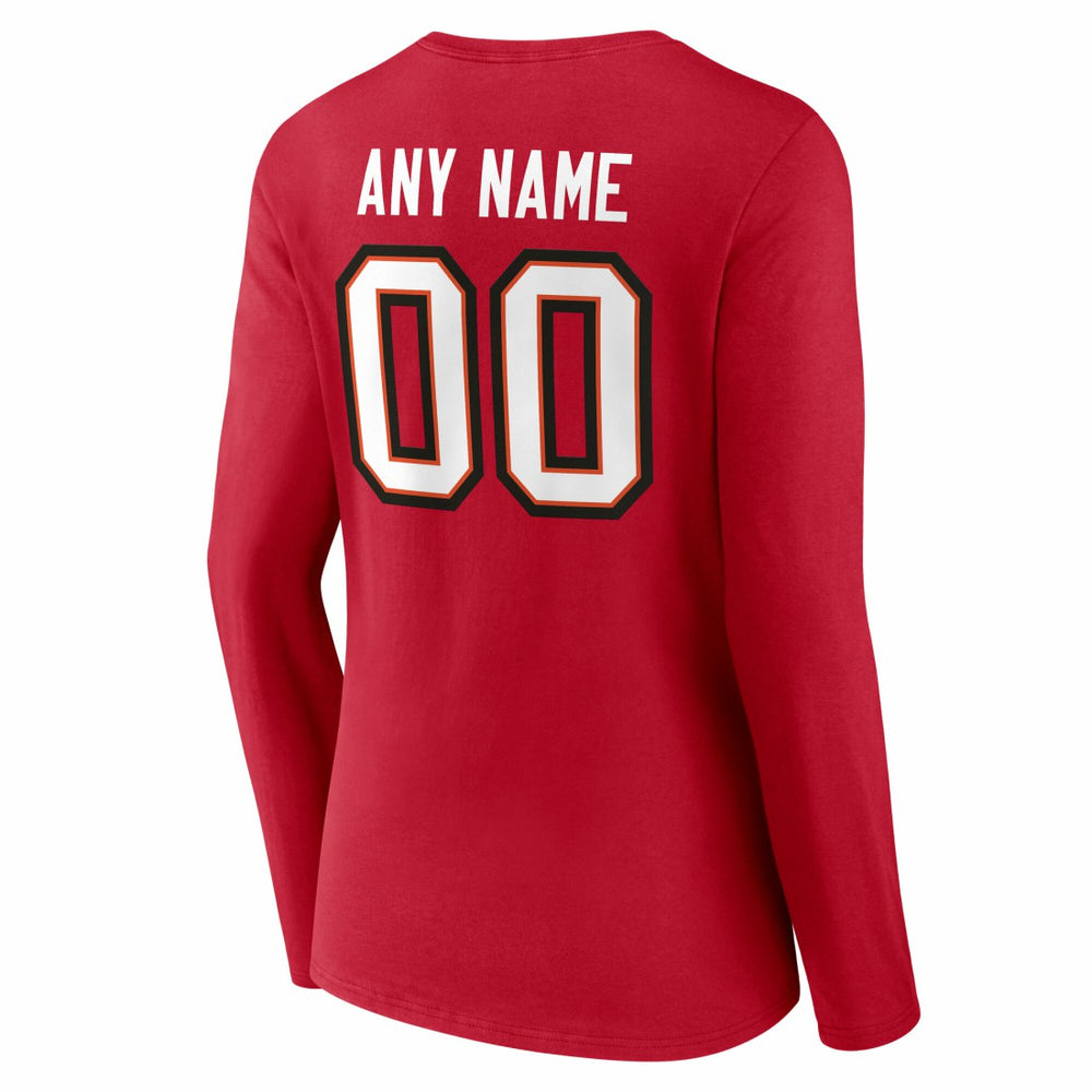 Tampa Bay Buccaneers Women's Team Authentic Personalized Name & Number Long Sleeve V-Neck T-Shirt Red - NFL