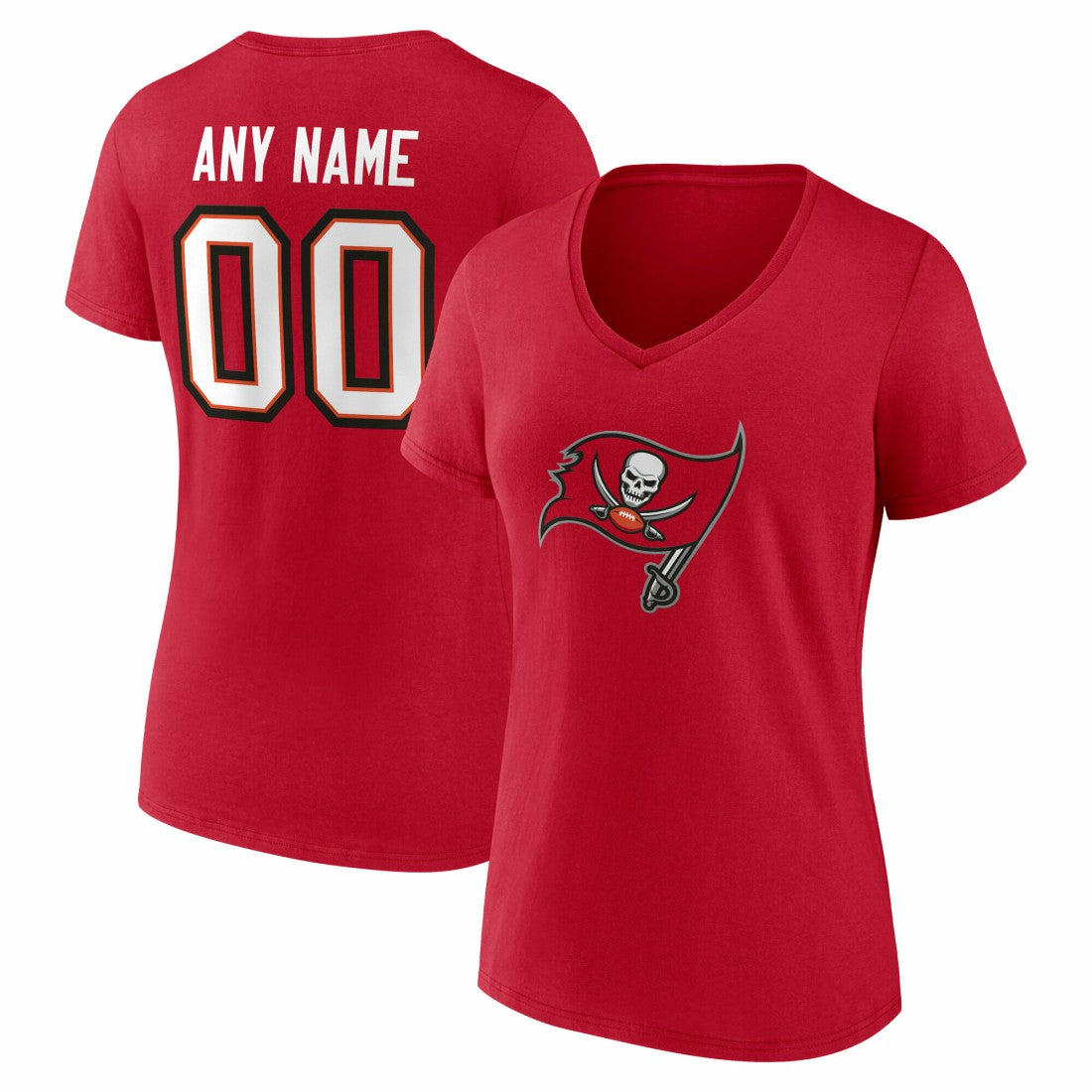 Tampa Bay Buccaneers Women's Team Authentic Personalized Name & Number V-Neck T-Shirt Red - NFL