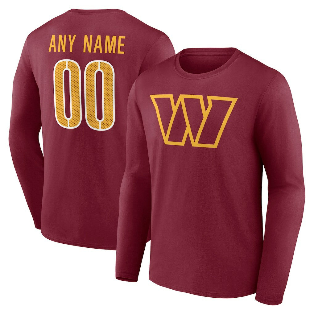 Washington Commanders Team Authentic Personalized Name & Number Long Sleeve T-Shirt Burgundy - NFL