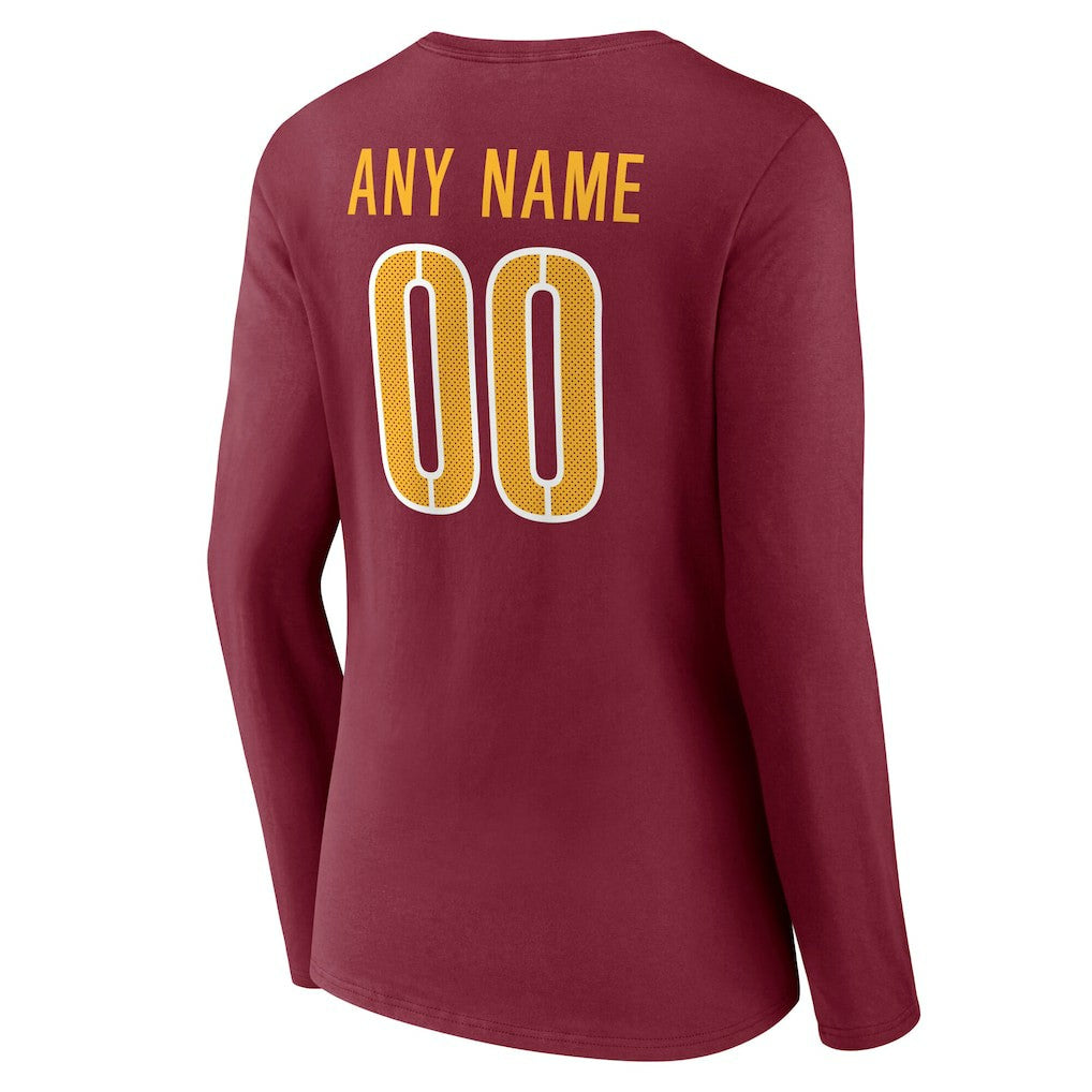 Washington Commanders Women's Team Authentic Personalized Name & Number Long Sleeve V-Neck T-Shirt Burgundy - NFL